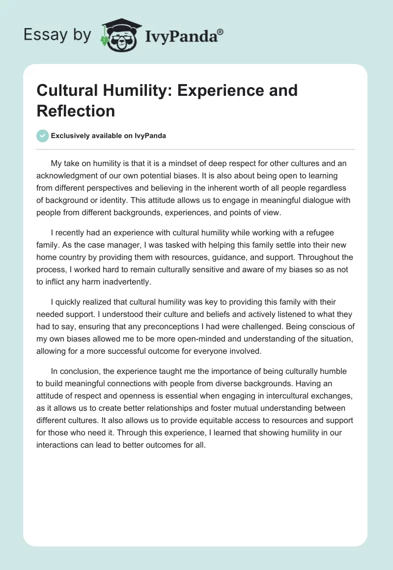 Cultural Humility: Experience and Reflection. Page 1