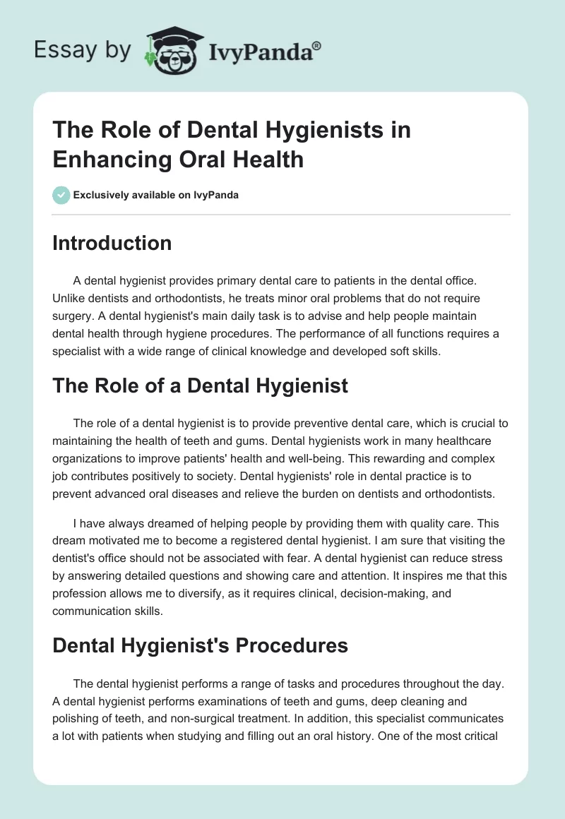 The Role of Dental Hygienists in Enhancing Oral Health. Page 1