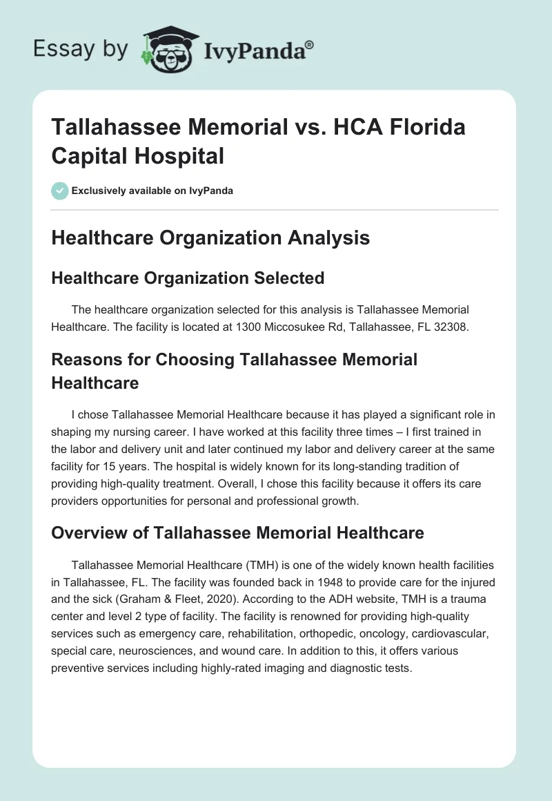 Tallahassee Memorial vs. HCA Florida Capital Hospital. Page 1