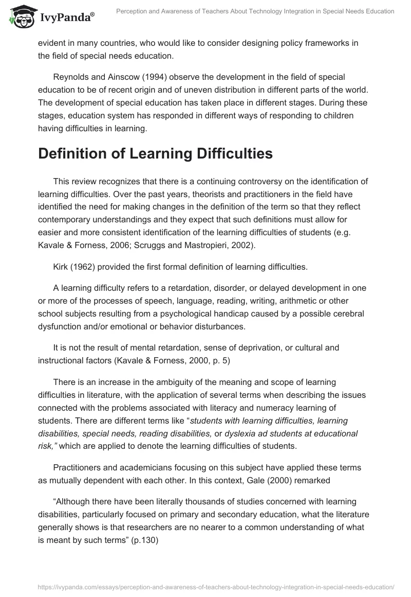 Perception and Awareness of Teachers About Technology Integration in Special Needs Education. Page 4