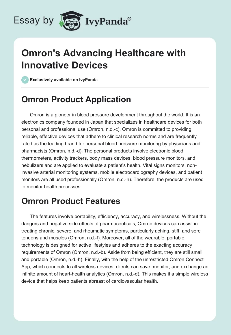 Omron's Advancing Healthcare with Innovative Devices. Page 1