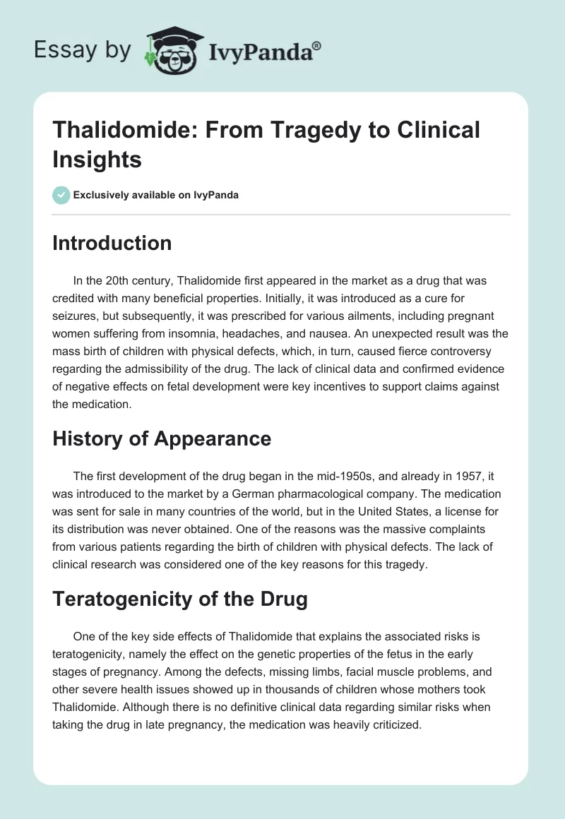 Thalidomide: From Tragedy to Clinical Insights. Page 1