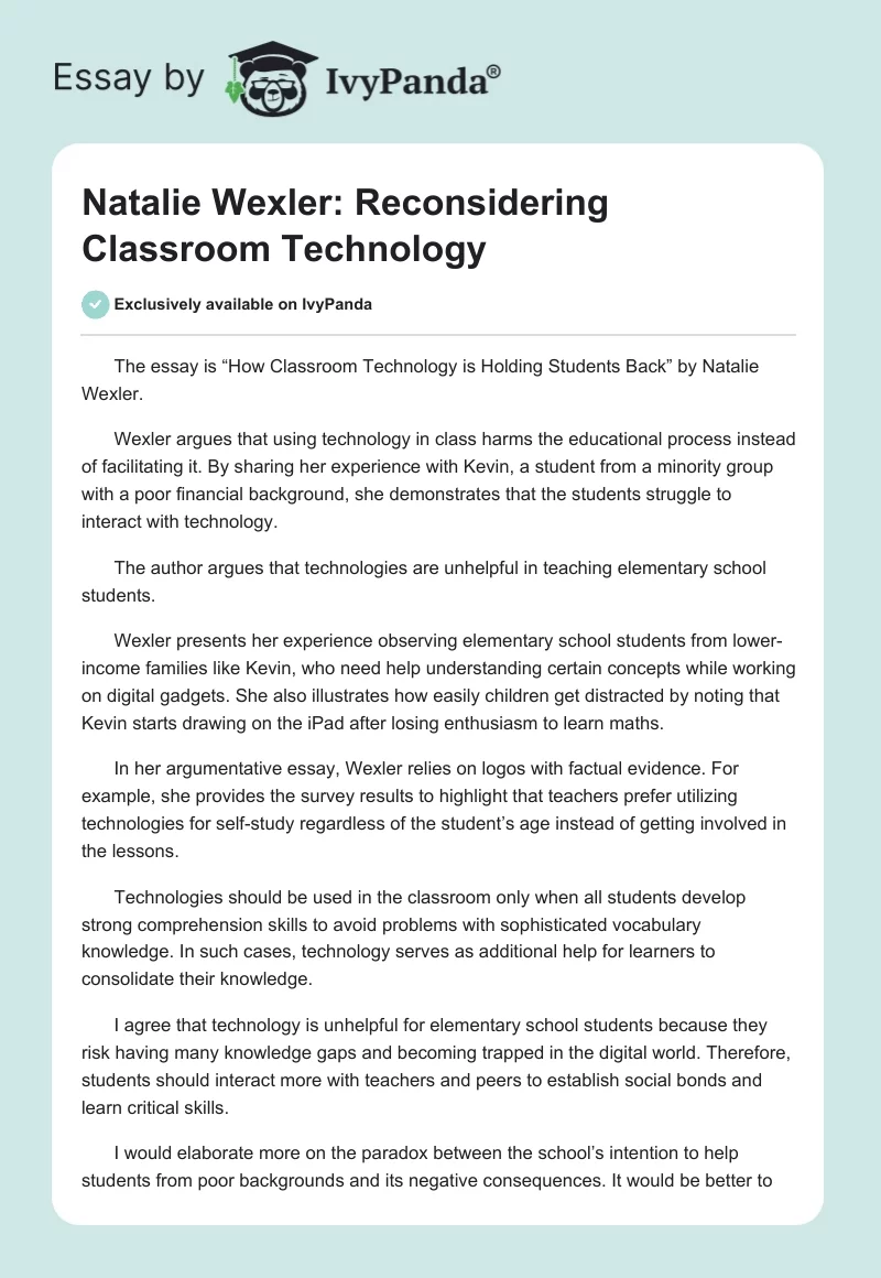 Natalie Wexler: Reconsidering Classroom Technology. Page 1