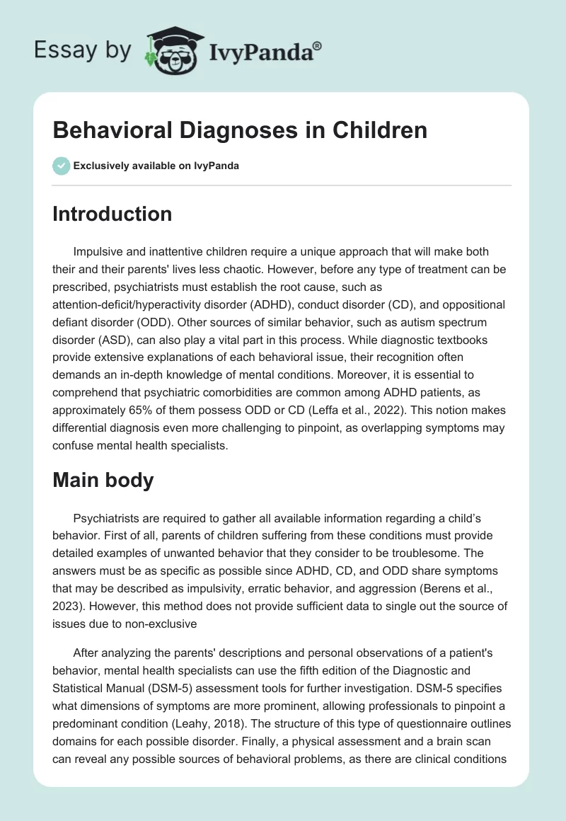 Behavioral Diagnoses in Children. Page 1