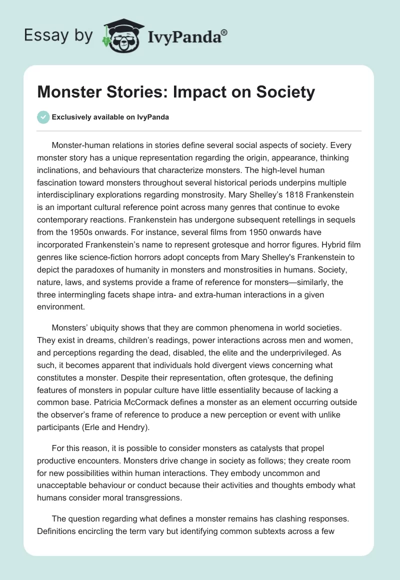 Monster Stories: Impact on Society. Page 1