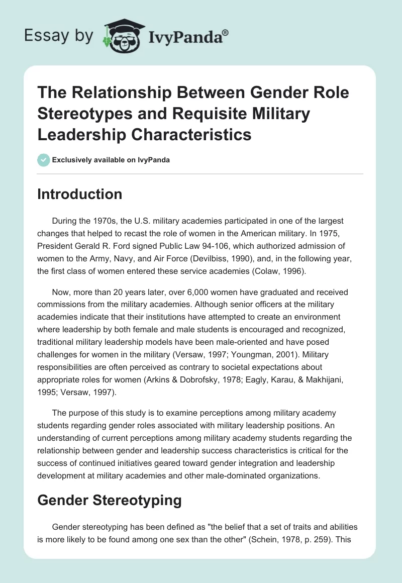 The Relationship Between Gender Role Stereotypes and Requisite Military Leadership Characteristics. Page 1