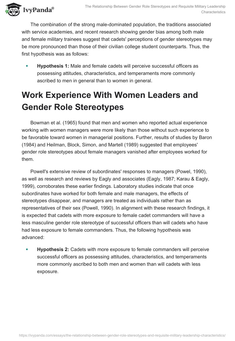 The Relationship Between Gender Role Stereotypes and Requisite Military Leadership Characteristics. Page 5