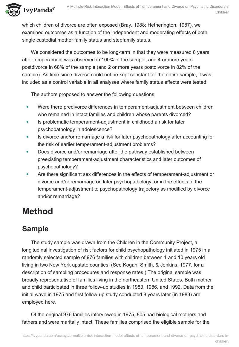 A Multiple-Risk Interaction Model: Effects of Temperament and Divorce on Psychiatric Disorders in Children. Page 4