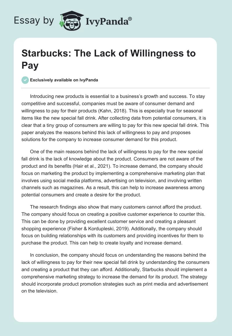 Starbucks: The Lack of Willingness to Pay. Page 1