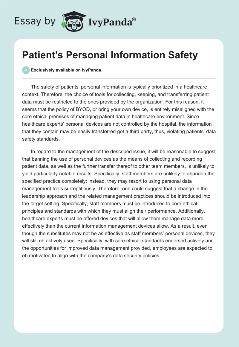 Patient's Personal Information Safety. Page 1