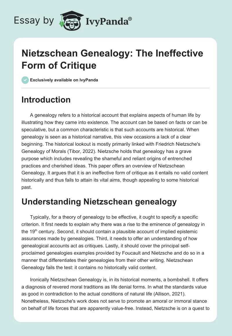 Nietzschean Genealogy: The Ineffective Form of Critique. Page 1