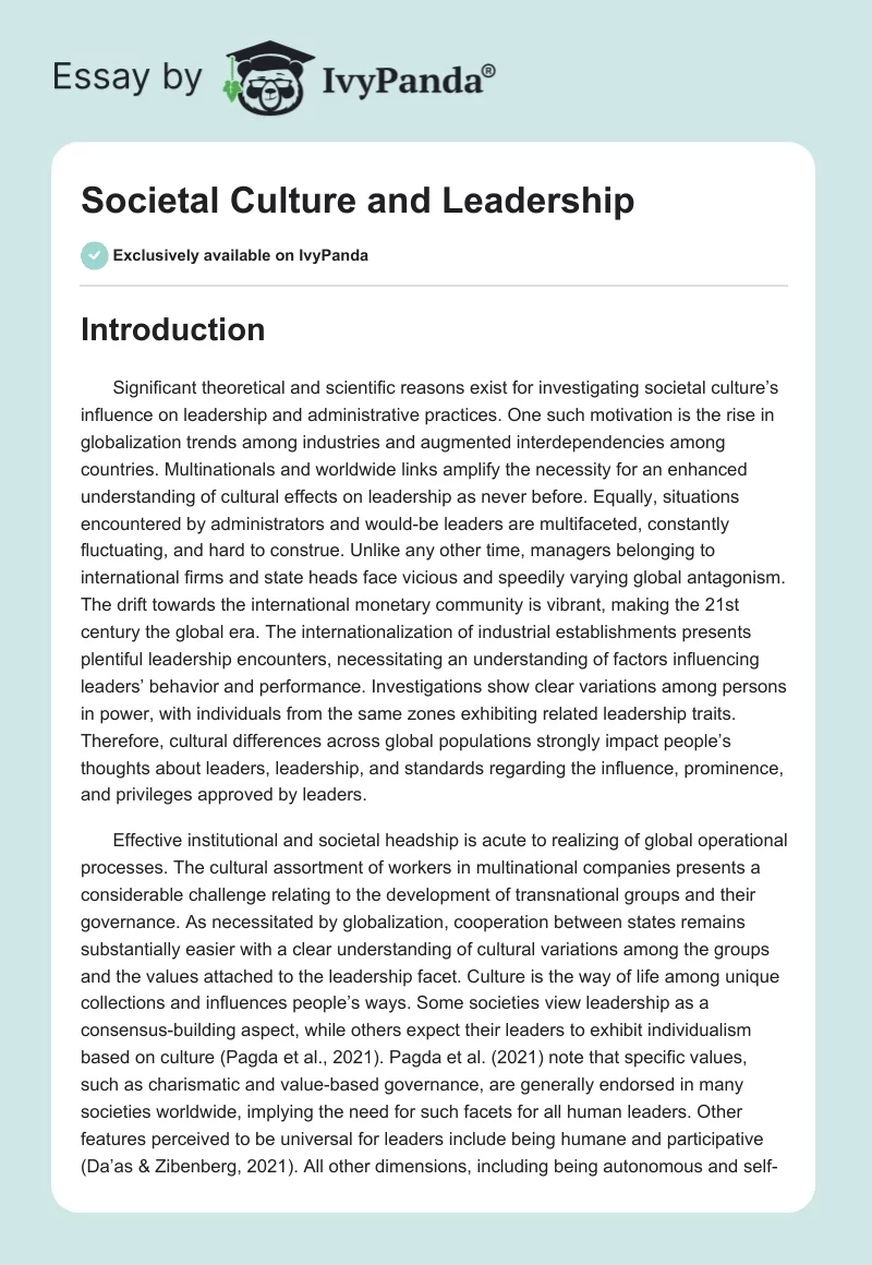 Societal Culture and Leadership. Page 1