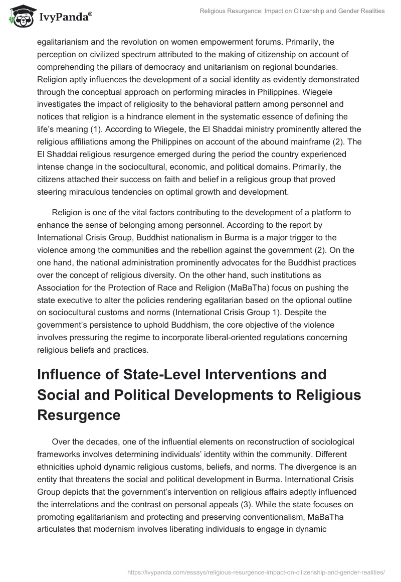 Religious Resurgence: Impact on Citizenship and Gender Realities. Page 2