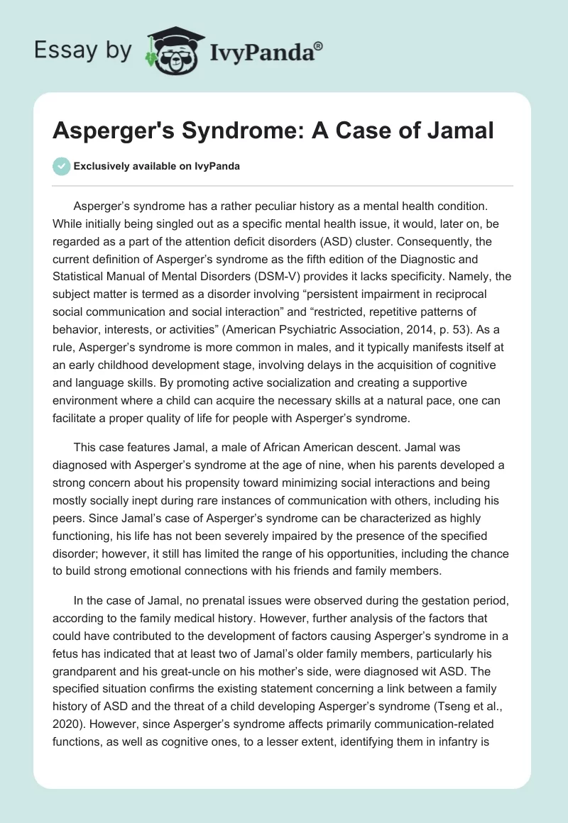 Asperger's Syndrome: A Case of Jamal. Page 1