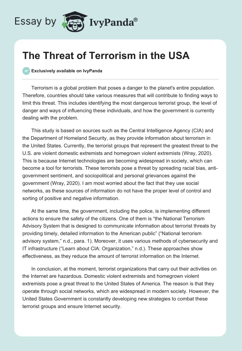 The Threat of Terrorism in the USA. Page 1