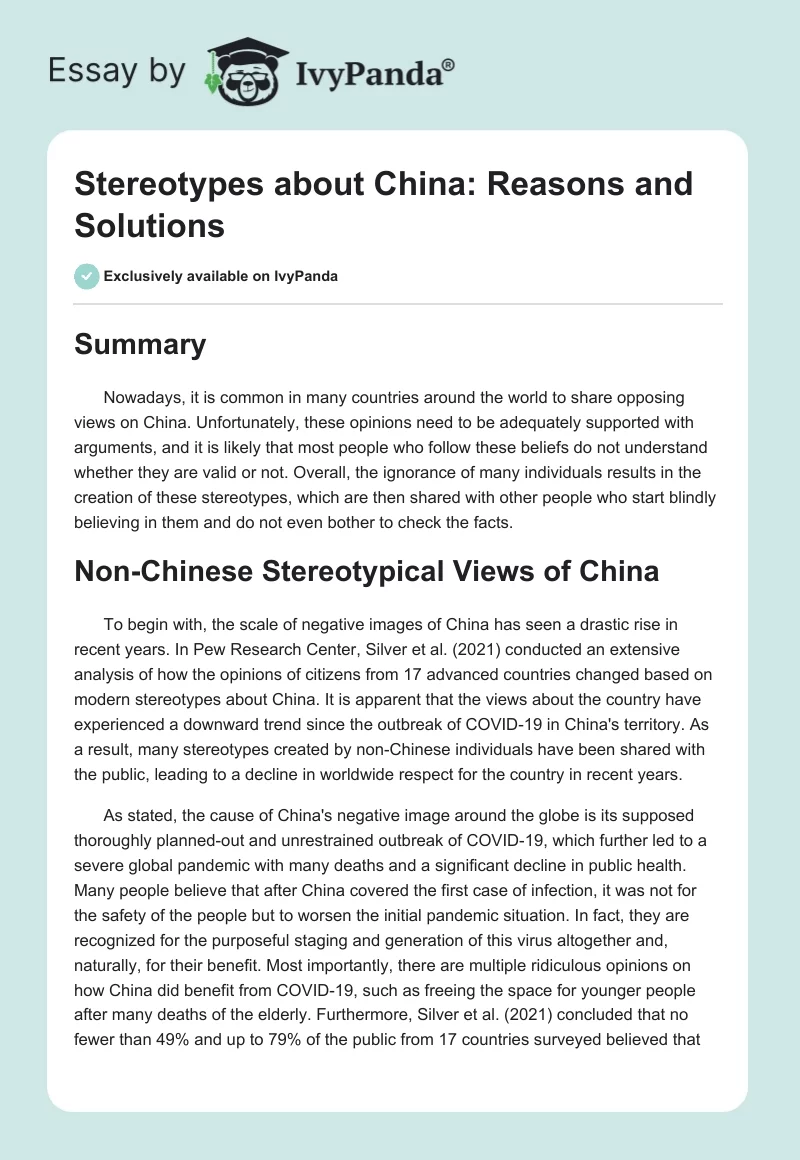 Stereotypes about China: Reasons and Solutions. Page 1