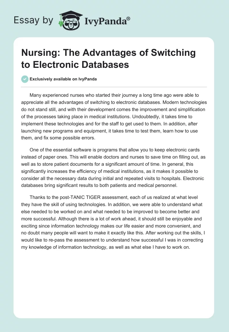 Nursing: The Advantages of Switching to Electronic Databases. Page 1
