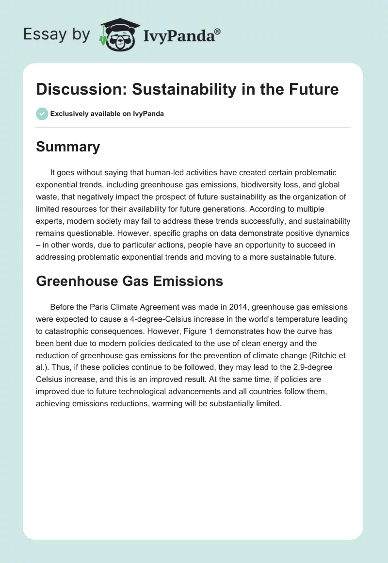 Discussion: Sustainability in the Future. Page 1