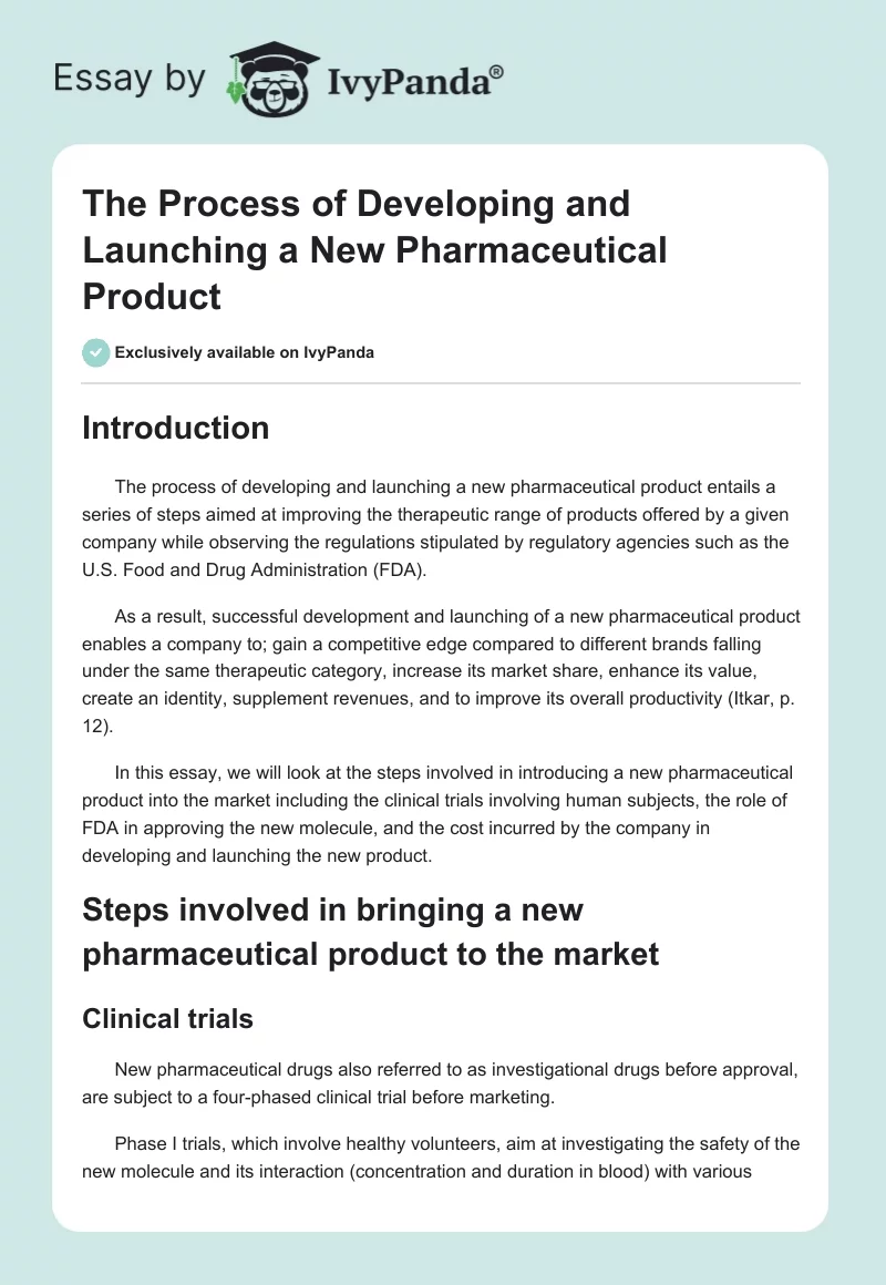 The Process of Developing and Launching a New Pharmaceutical Product . Page 1