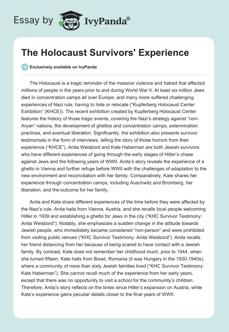 The Holocaust Survivors' Experience. Page 1