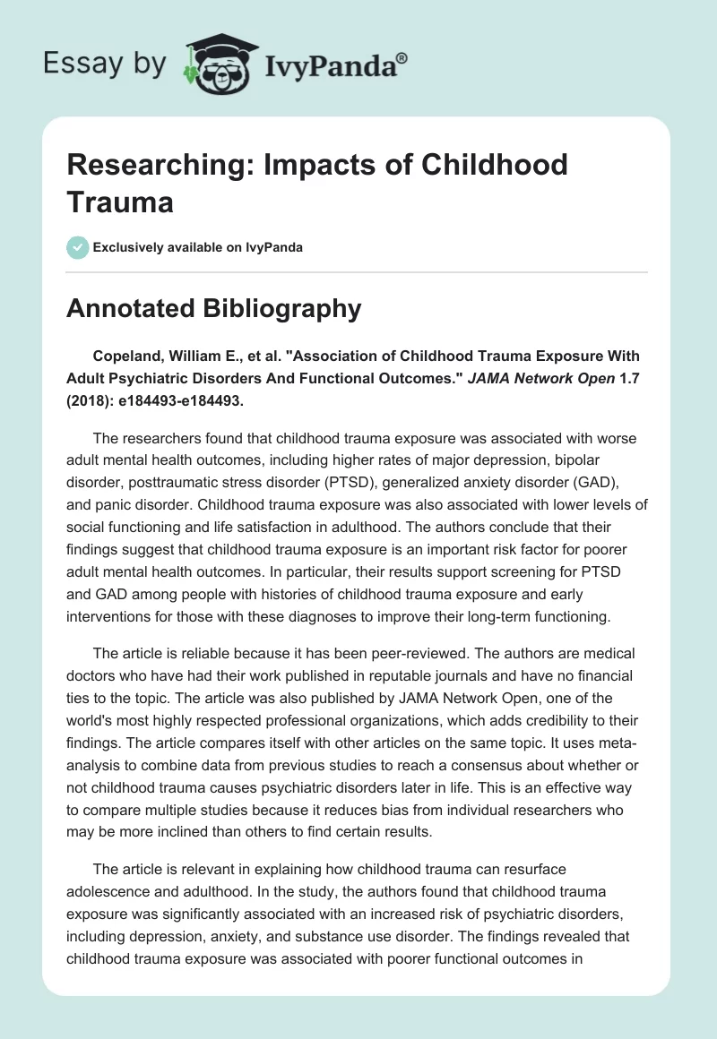 Researching: Impacts of Childhood Trauma. Page 1