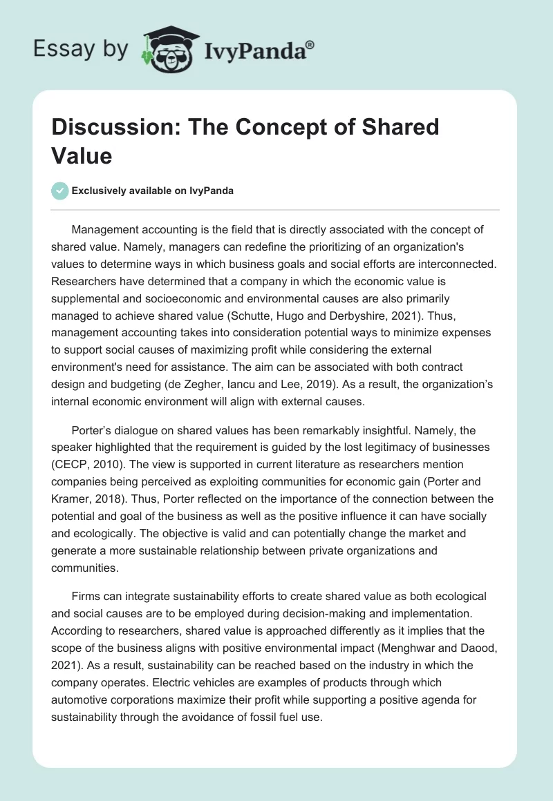 Discussion: The Concept of Shared Value. Page 1