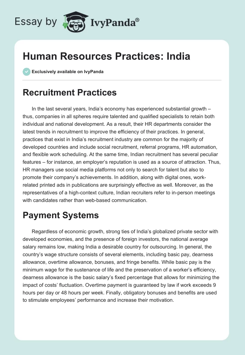 Human Resources Practices: India. Page 1