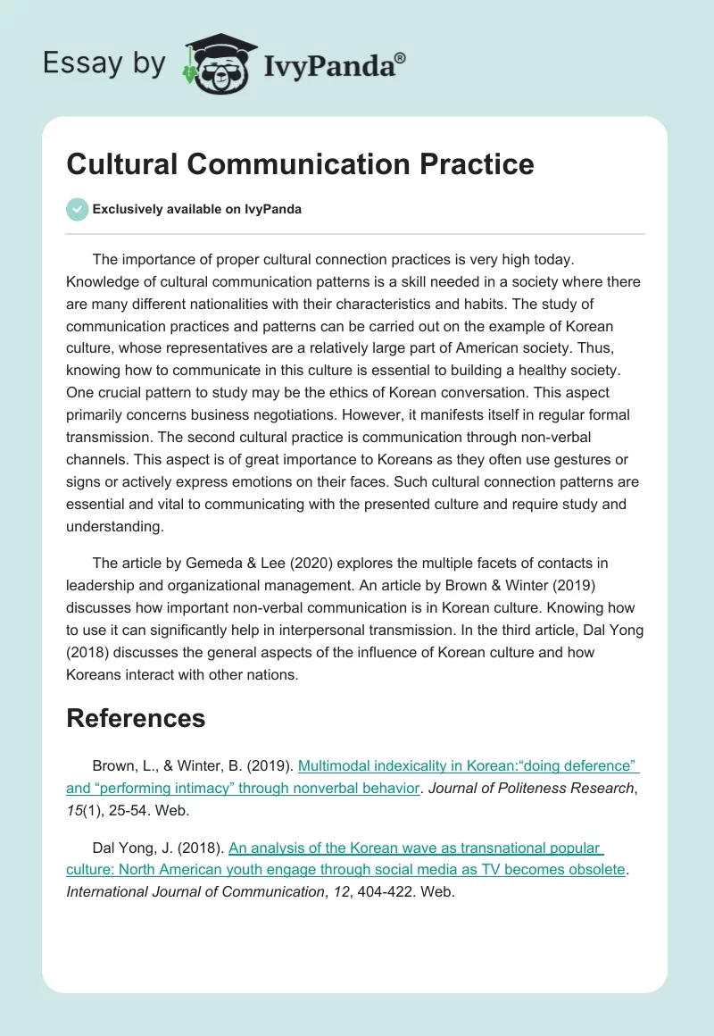 Cultural Communication Practice. Page 1