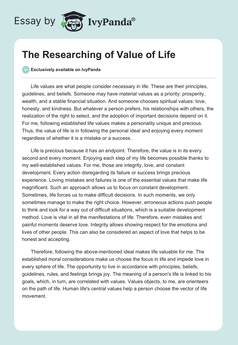 The Researching of Value of Life. Page 1