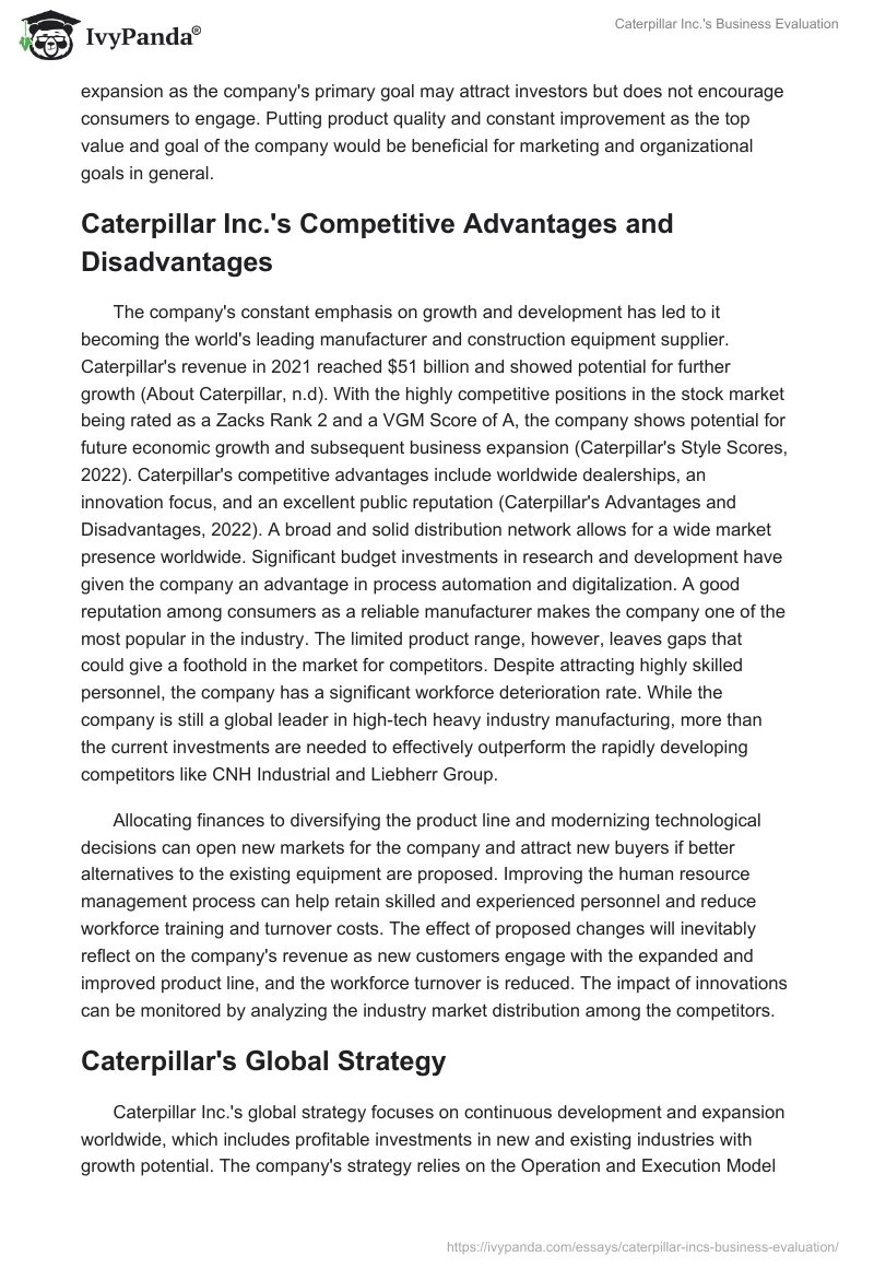 Caterpillar Inc.'s Business Evaluation. Page 2