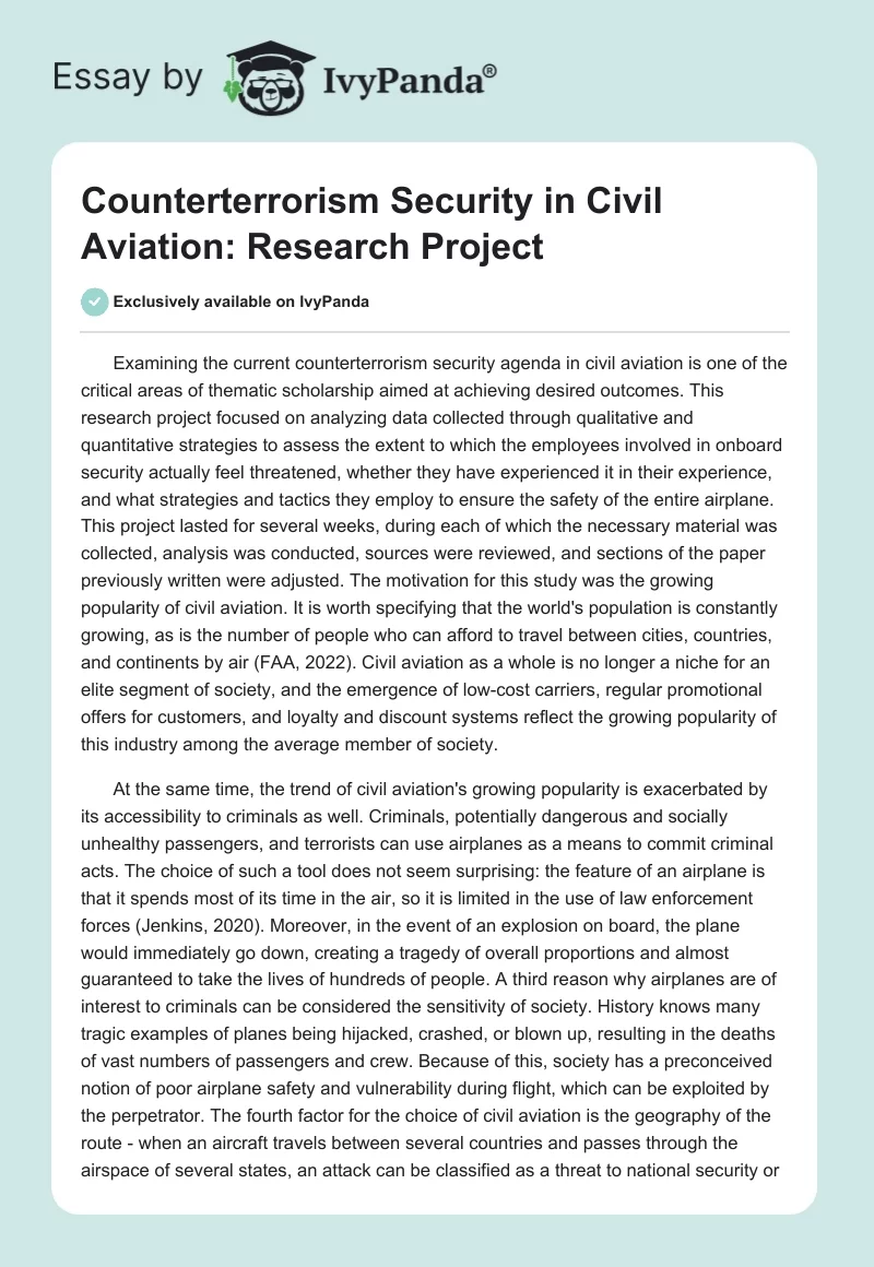 Counterterrorism Security in Civil Aviation: Research Project. Page 1