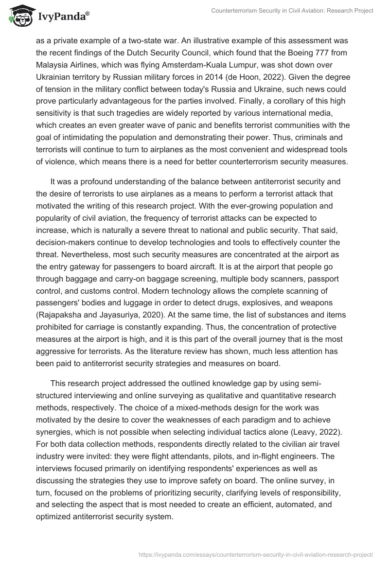 Counterterrorism Security in Civil Aviation: Research Project. Page 2