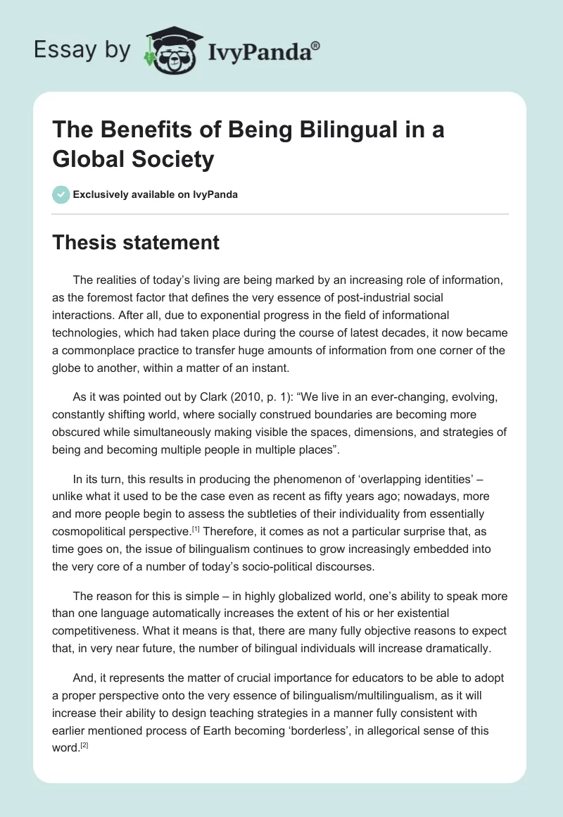 The Benefits of Being Bilingual in a Global Society. Page 1