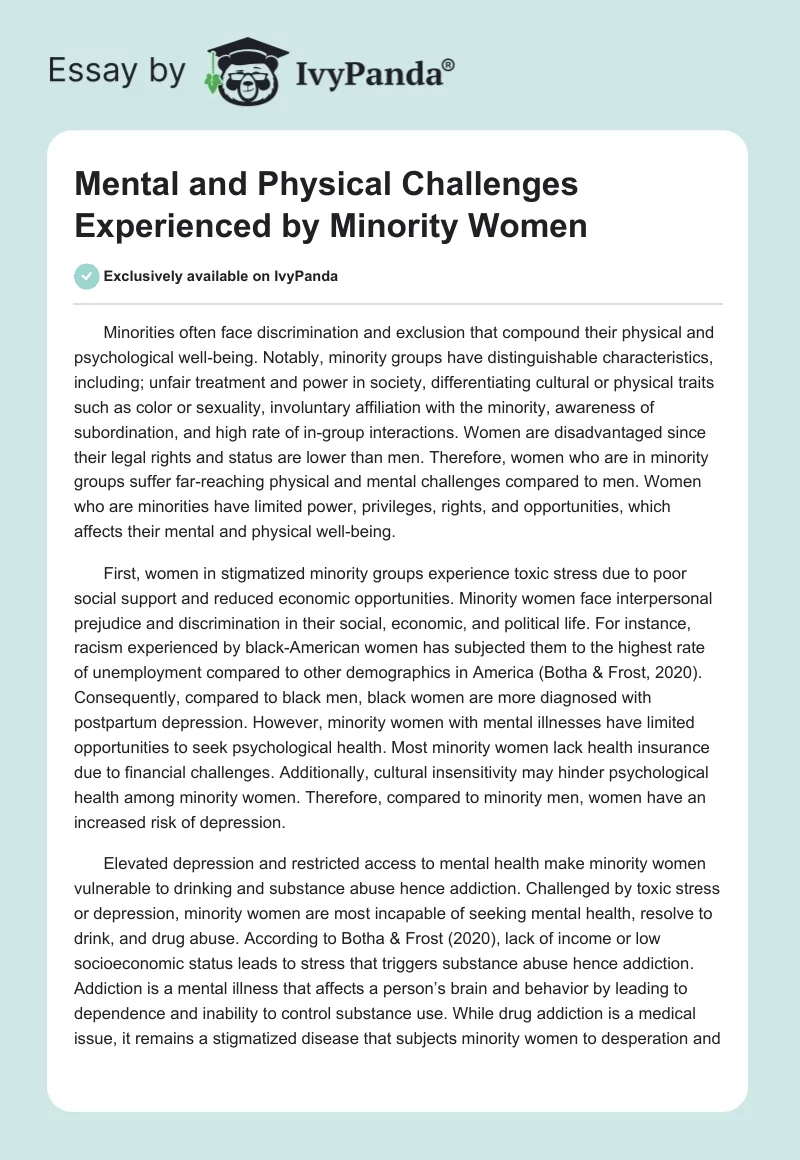 Mental and Physical Challenges Experienced by Minority Women. Page 1