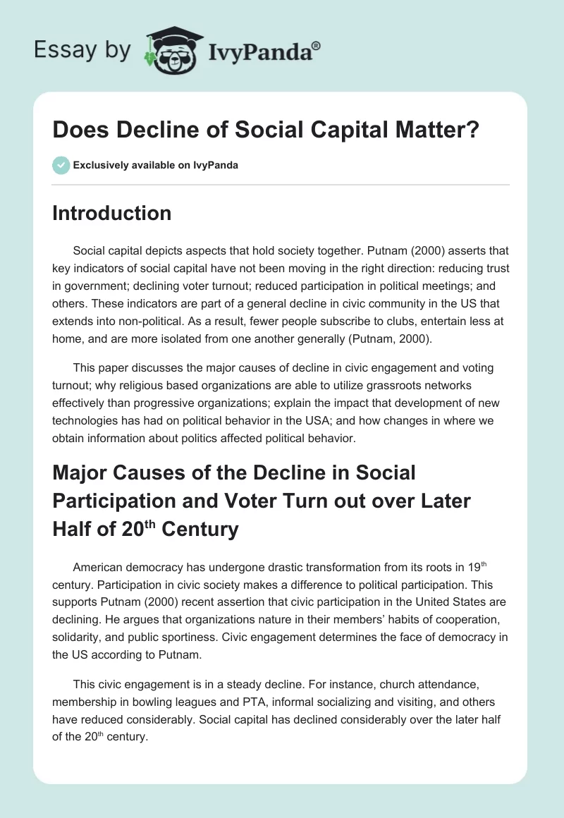 Does Decline of Social Capital Matter?. Page 1