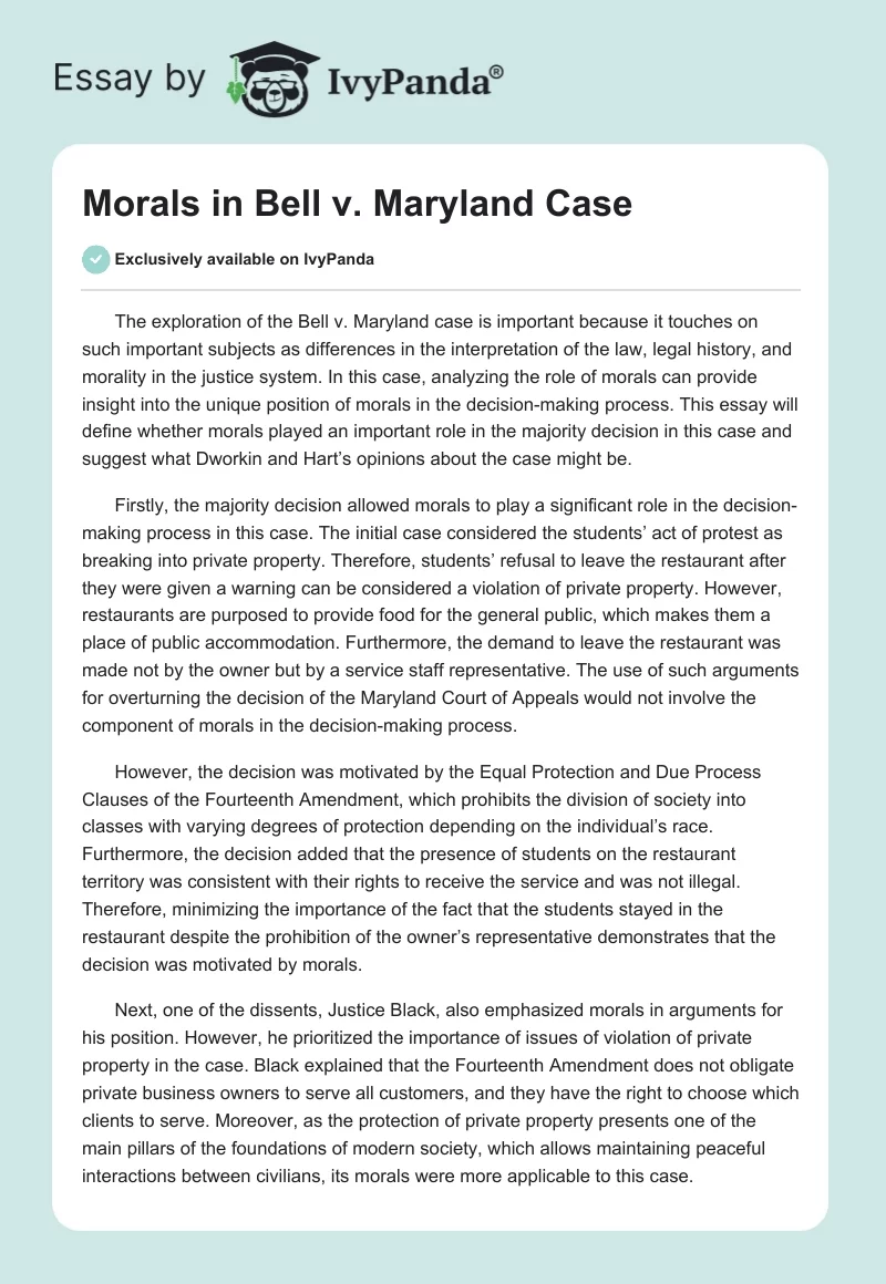 Morals in Bell v. Maryland Case. Page 1