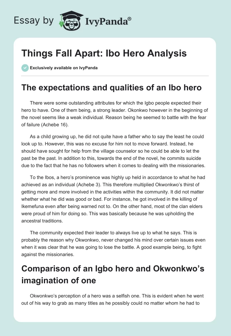 Things Fall Apart: Ibo Hero Analysis. Page 1