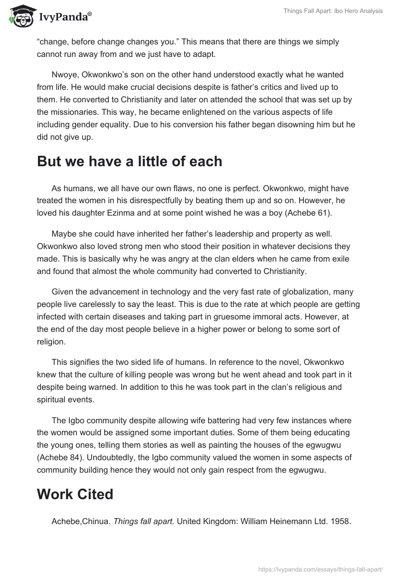 Things Fall Apart: Ibo Hero Analysis. Page 3