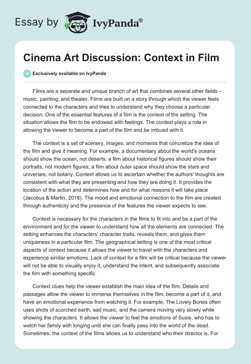 Cinema Art Discussion: Context in Film. Page 1