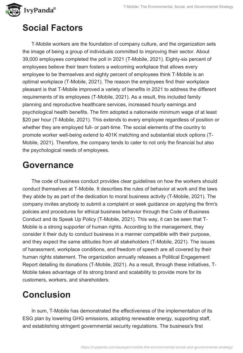 T-Mobile: The Environmental, Social, and Governmental Strategy. Page 2