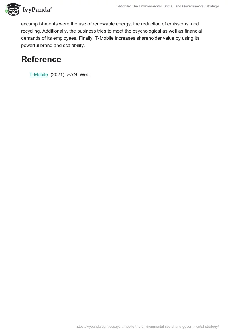 T-Mobile: The Environmental, Social, and Governmental Strategy. Page 3