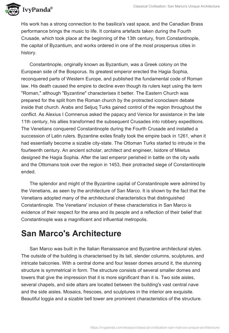 Classical Civilisation: San Marco's Unique Architecture. Page 2