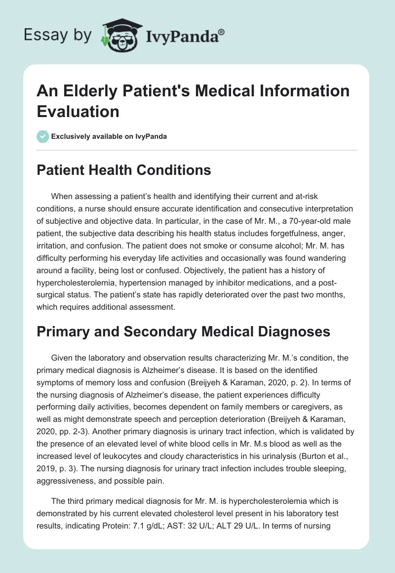 An Elderly Patient's Medical Information Evaluation. Page 1