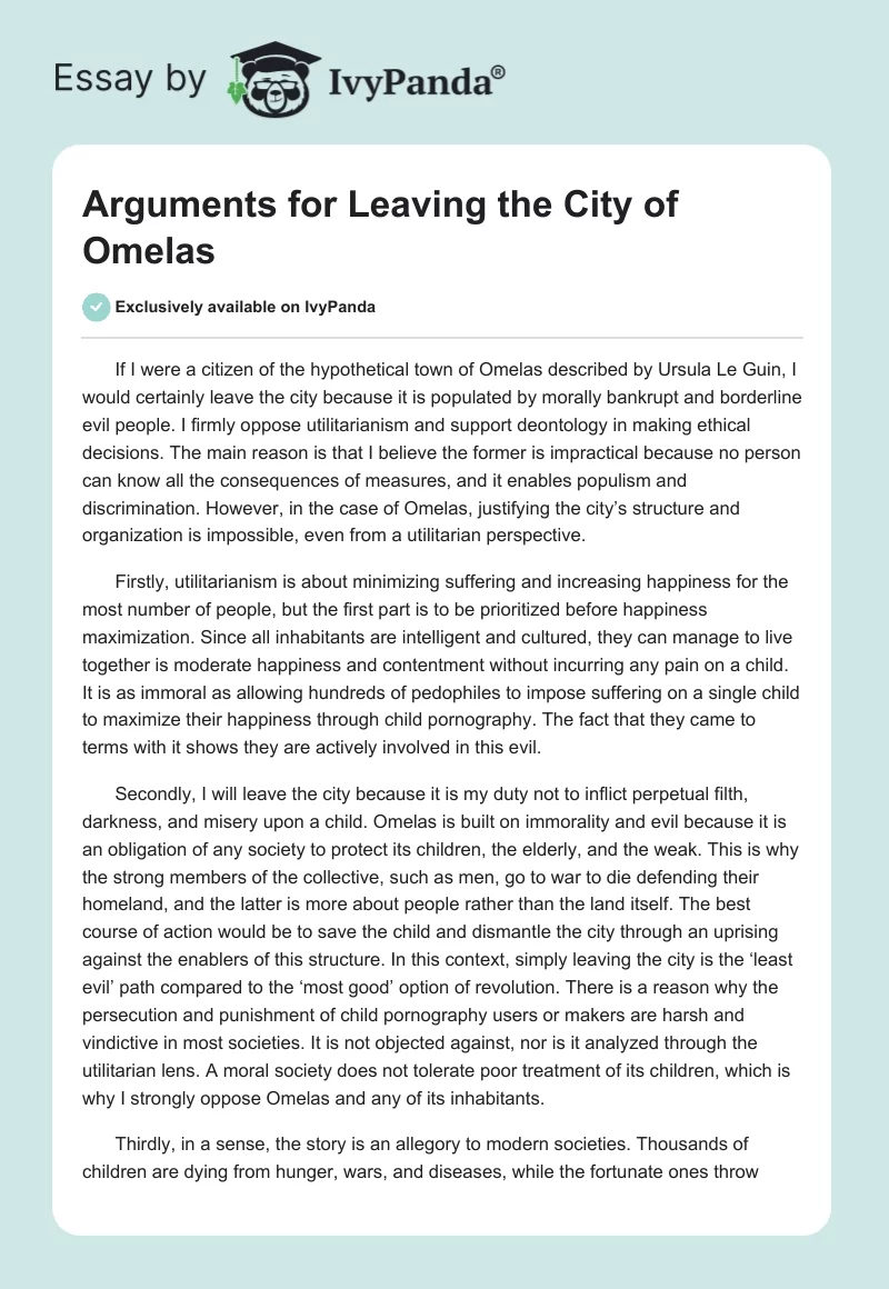 Arguments for Leaving the City of Omelas. Page 1