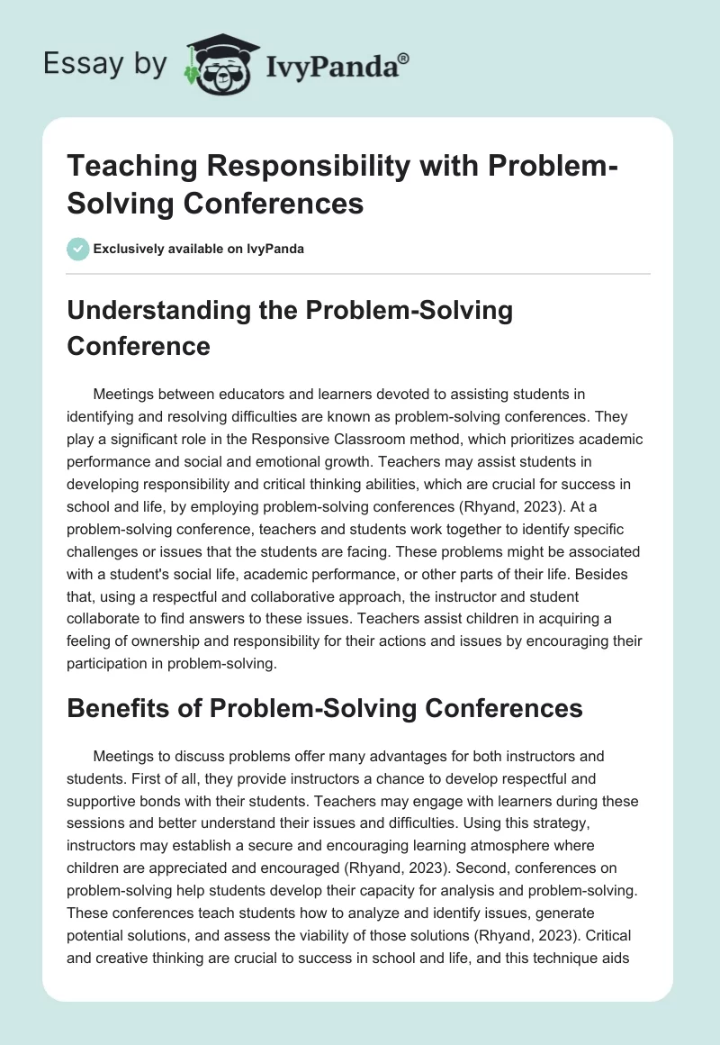 Teaching Responsibility with Problem-Solving Conferences. Page 1