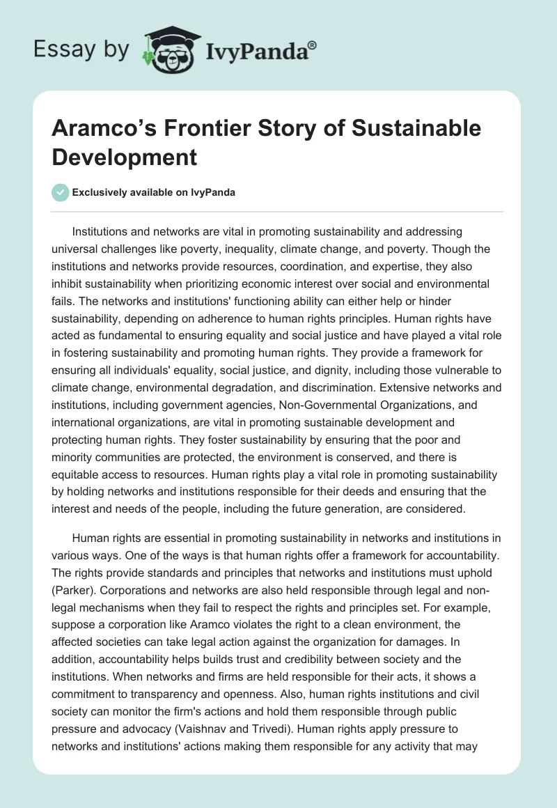 Aramco’s Frontier Story of Sustainable Development. Page 1