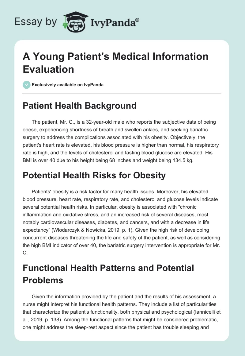 A Young Patient's Medical Information Evaluation. Page 1