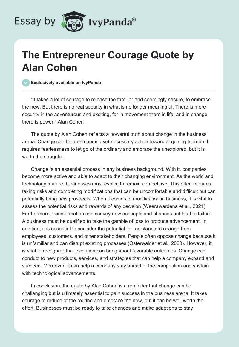 The Entrepreneur Courage Quote by Alan Cohen. Page 1