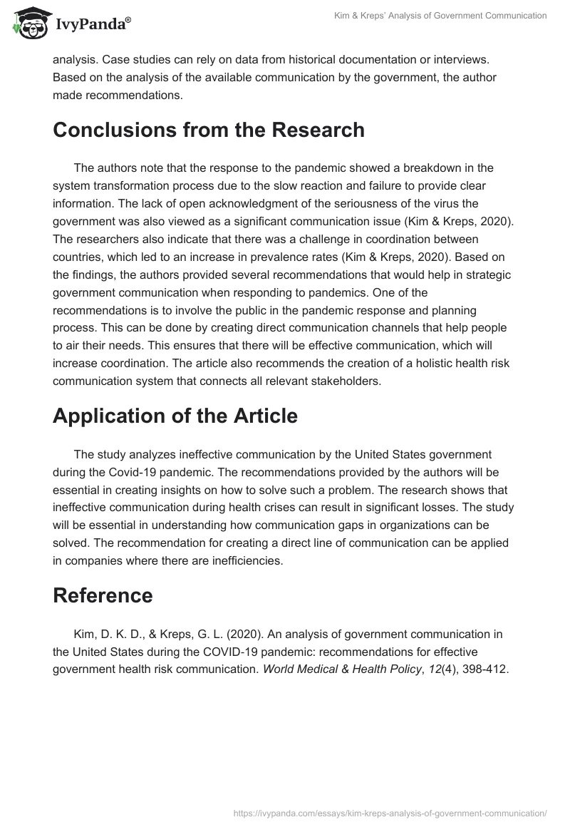 Kim & Kreps’ Analysis of Government Communication. Page 2