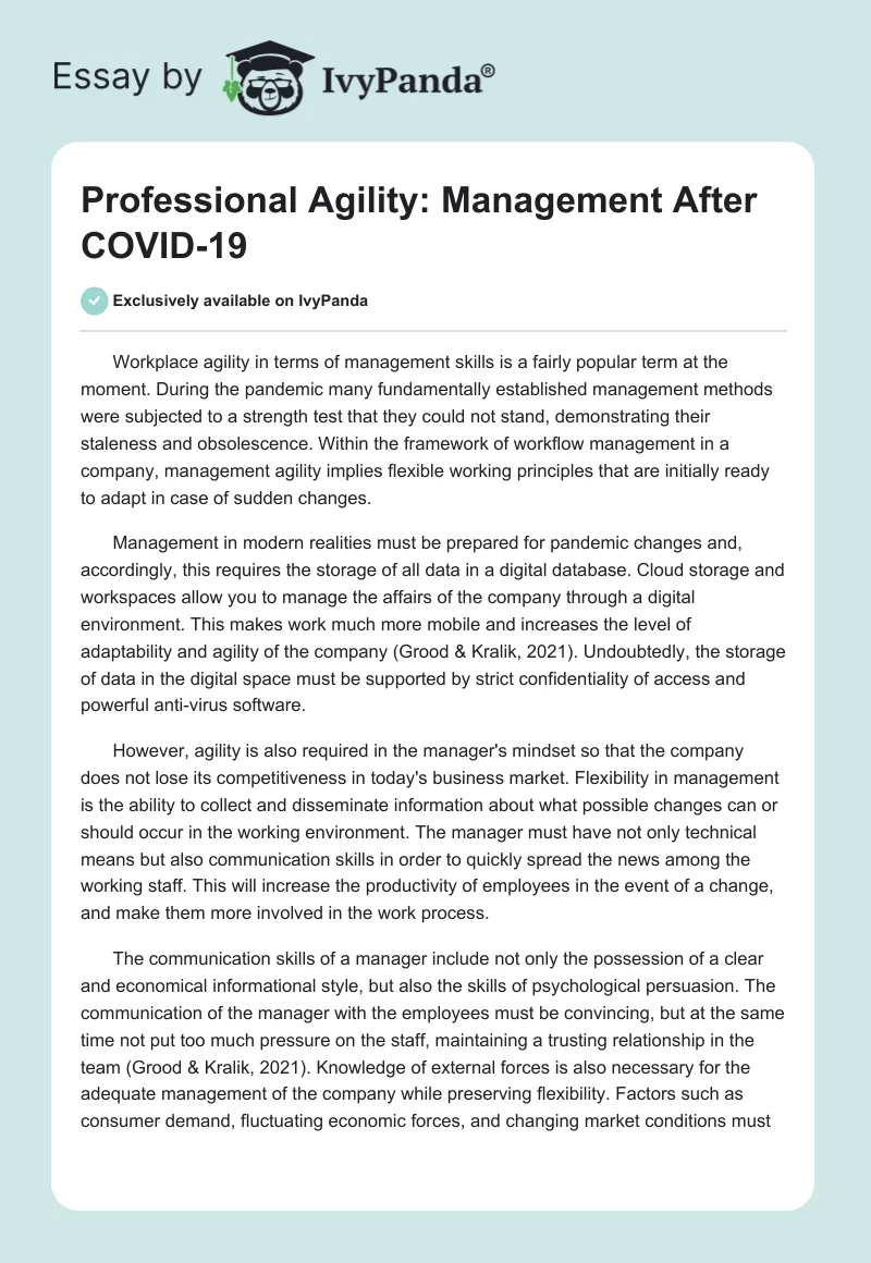 Professional Agility: Management After COVID-19. Page 1